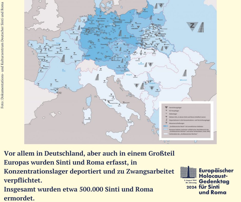 ZR_SintiRoma's tweet photo. 500.000 Sinti und Roma wurden systematisch in ganz Europa ermordet. Mittelpunkt dabei bildete das nationalsozialistische Deutschland. Viele europäische Länder waren NS-besetzt oder von faschistischen Regimen regiert und so ebenfalls am Holocaust beteiligt. #2August #NaBister https://t.co/glHSpE9duK