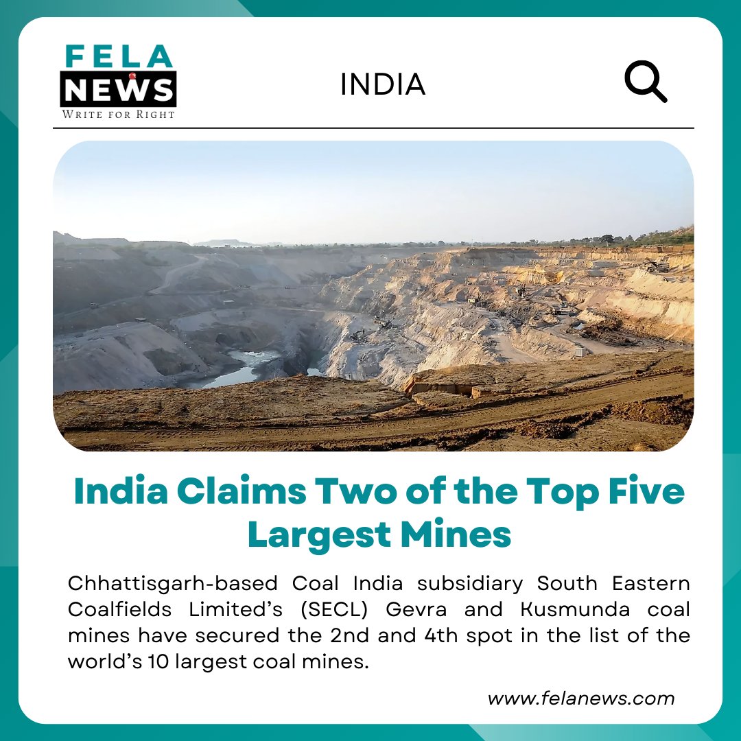 fela_news's tweet photo. South Eastern Coalfields Limited's Gevra and Kusmunda coal mines in Chhattisgarh are the world's 2nd and 4th largest, producing over 100 million tons of coal annually. #India #coalfield #Producer
https://t.co/jhzGUAswTP https://t.co/usEWBDQw4w