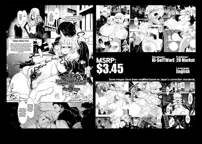 KI-SofTWarE
Overseas Translations

CrossinG KnighTMarE
- A Hymn to the Defiled Holy Maidens
Vulpiu The Ruinous

On Sale!

Developer:KI-SofTWarE
Publisher:2D Market
MSRP:$3.45
Language:English

FAKKU
https://t.co/GMoukT9yAr 