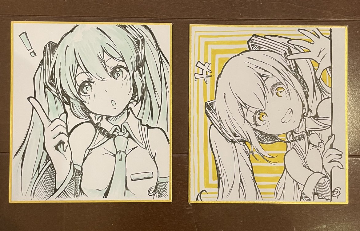 ボーマス56の手描き色紙②】 ちょっと幼い初音ミクの小色紙 単色だけ