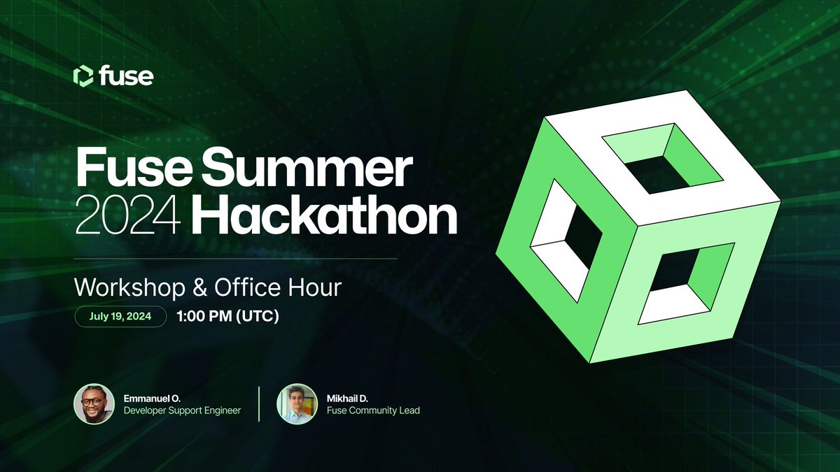 Fuse_network's tweet photo. ๐ข Join our Office Hours for the Fuse Summer Hackathon 2024 today!
Don't miss out on getting support and answers to your questions. Join us on Discord and make your hackathon project shine.
๐๏ธ Today at 1:00 pm UTC
๐ Join: https://t.co/QkLd6VY1Lh
#FuseHackathon2024 #DoraHacks #OfficeHours #TechSupport #Developers