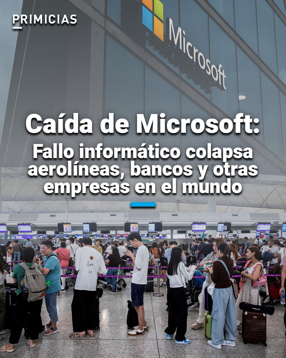 Primicias's tweet photo. Aerolíneas en todo el mundo han suspendido los vuelos. El fallo también ha afectado a medios de comunicación, hospitales y otras empresas. https://t.co/724BQNLt3O https://t.co/K29bLr9uLA
