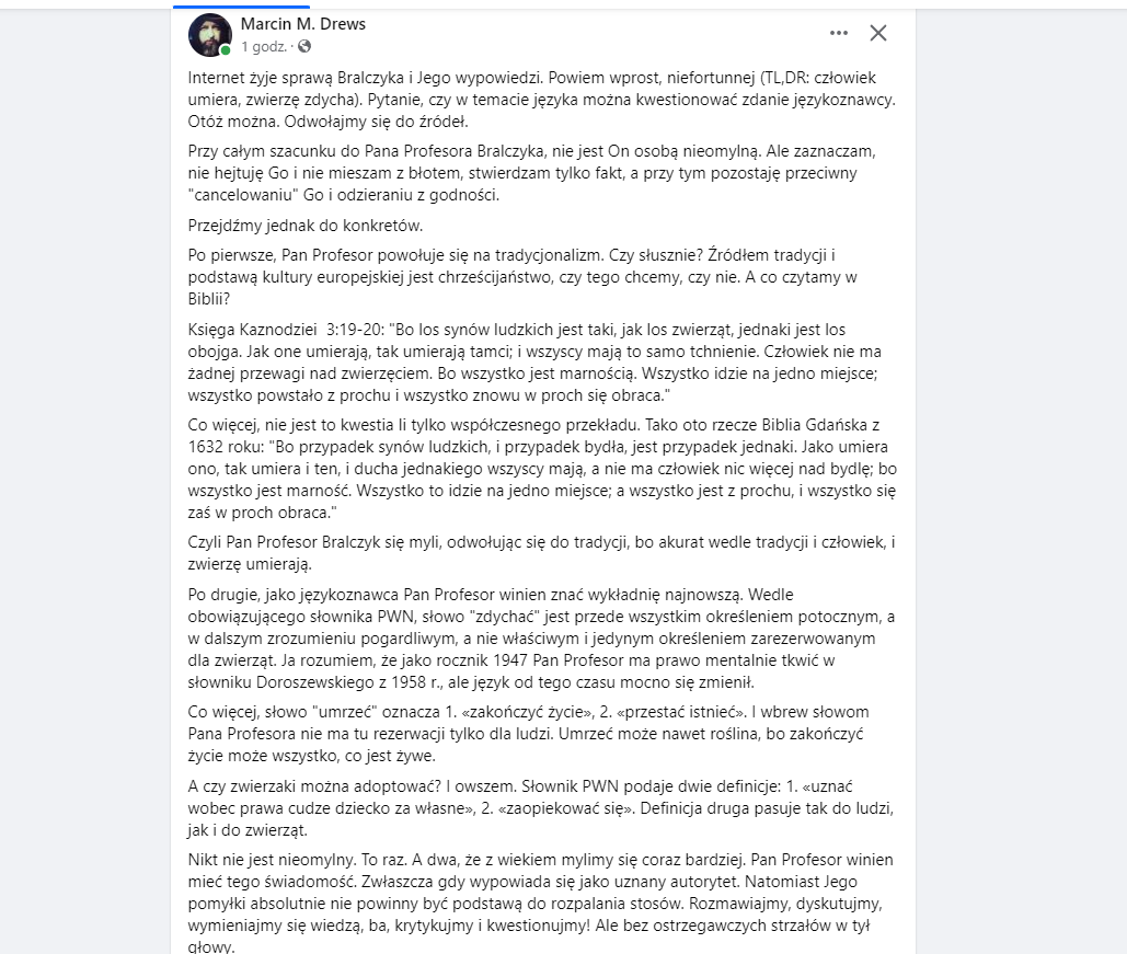 hazan's tweet photo. Marcin świetnie i merytorycznie opisał, dlaczego #bralczyk nie ma racji - gorąco polecam https://t.co/SJFLMTrwsh