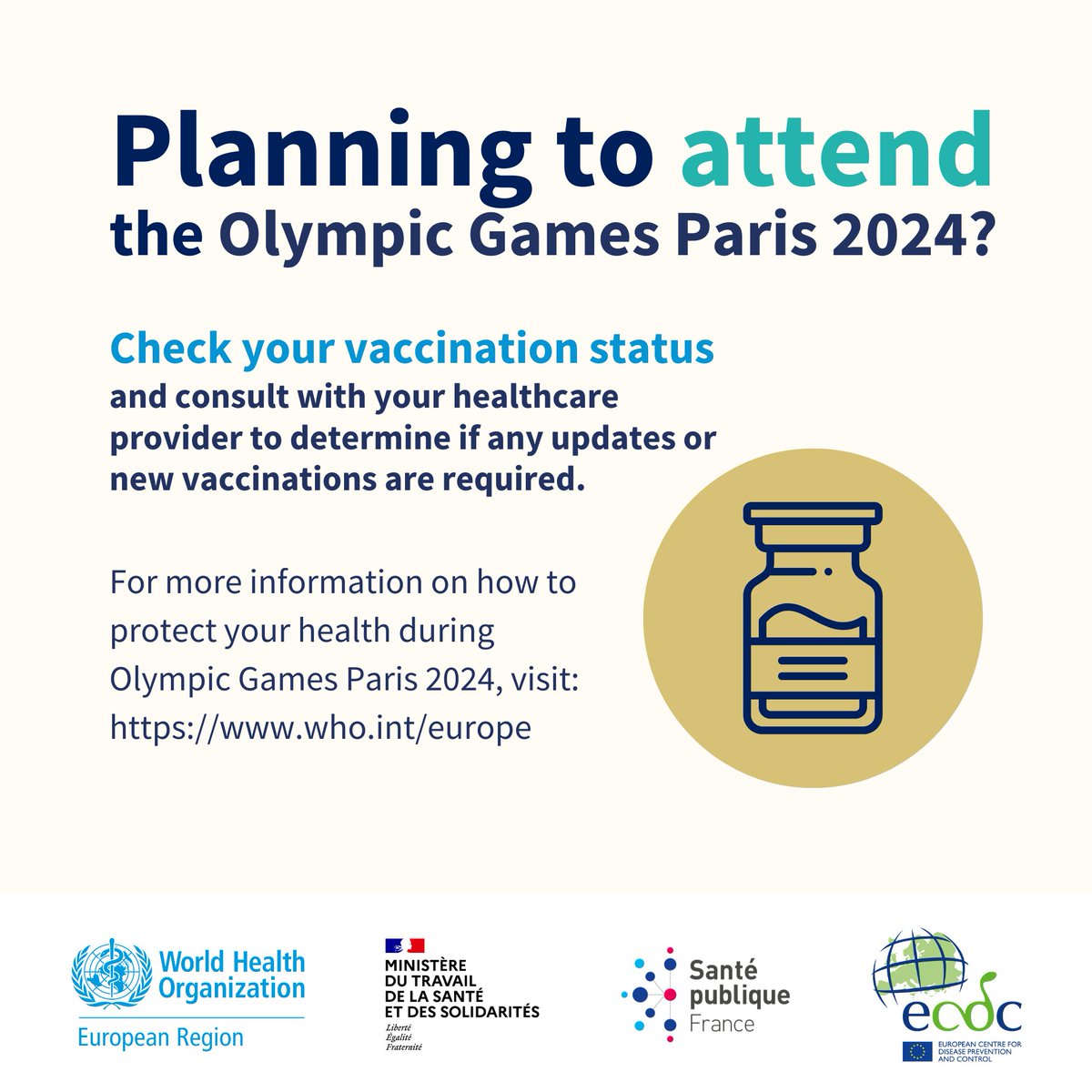 WHO_Europe's tweet photo. Packing your essentials 🧳 for @Paris2024?

Don’t forget to check your vaccination and ask your doctor if you need to get or renew any vaccinations before the trip 🛫.

For health tips during @Olympics, visit: https://t.co/9yyjcCmjJA https://t.co/CigEg63fgh