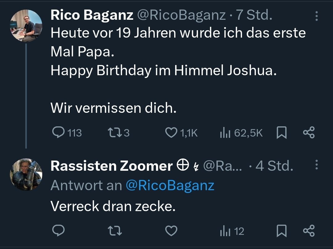 Wenn man politisch anders denkt ist das eine Sache. Tatsächlich bekam ich auch von AfD Anhängern schon Beileidsbekundungen und danke auch dafür! 
Aber das!?