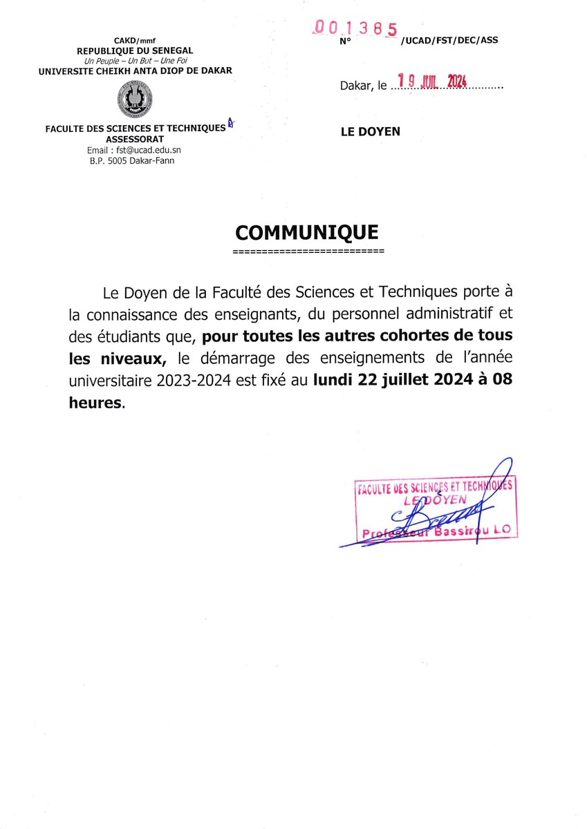 #Demarrage des enseignements de l'année universitaire 2023-2024