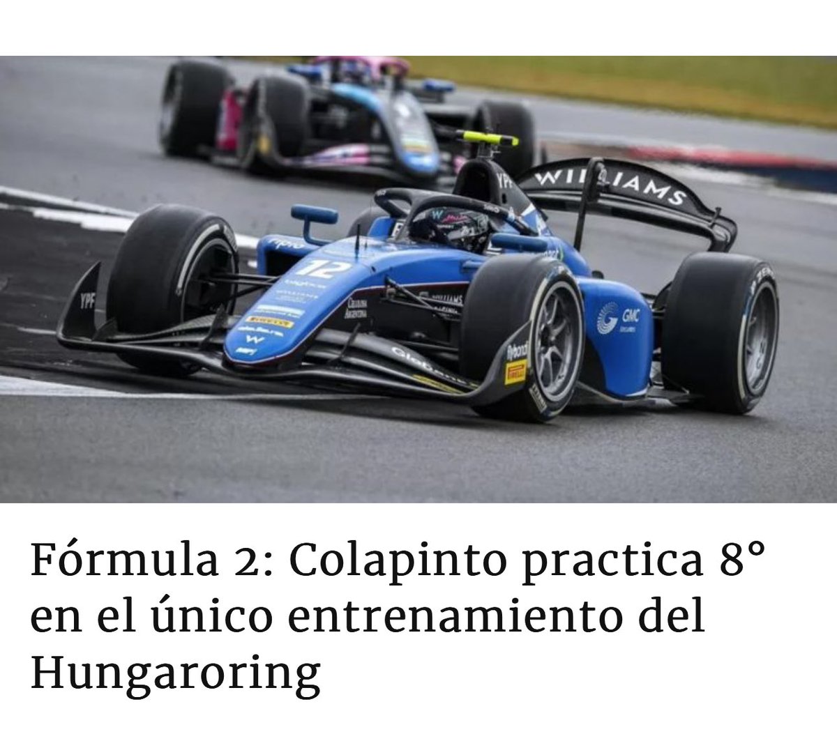 Cadena3Motor's tweet image. ⚠️ @Formula2 
➡️ #Round9 🇭🇺

Fórmula 2: Colapinto practica 8° en el único entrenamiento del Hungaroring. 

Los detalles, aquí👇

cadena3.com/noticia/carrer…

Seguí @Cadena3Motor 
Te lo cuenta🎙️📲💻
@Cadena3Com
