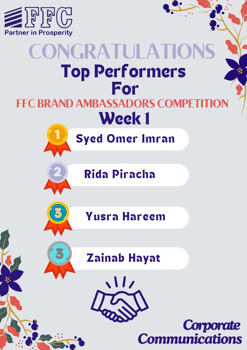 FFCL1978's tweet photo. FFC is thrilled to announce the winners of Week 1 of Social Media Competition, where our interns showcased their prowess as Brand Ambassadors for FFC.
Congratulations to our winners! Your innovative ideas and enthusiasm truly embody the spirit of FFC. Keep up the fantastic work! https://t.co/CfaWJ9DL2Z