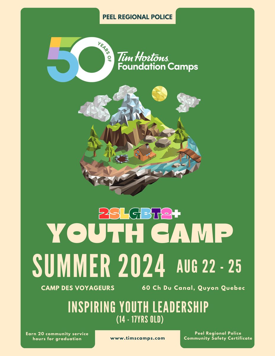 📣Exciting opportunity📣 attention 2SLGBTQ+ 🏳️‍🌈🏳️‍⚧️ youth who would like to attend a FREE “Inspiring Youth Leadership” camp in Quebec. For more info please contact DEI@peelpolice.ca