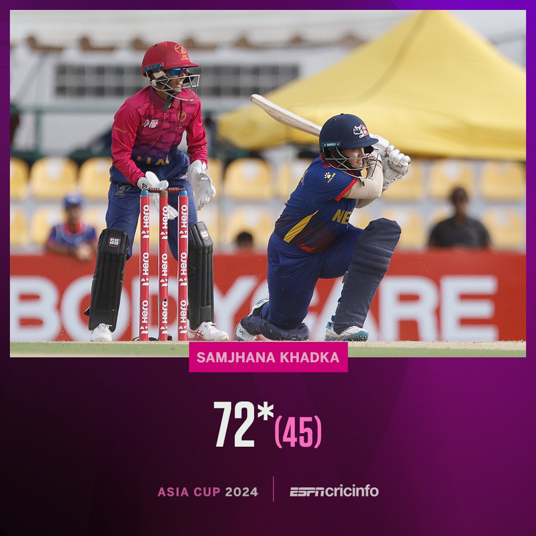 Samjhana Khadka's stunning innings gives Nepal their first ever win in the Asia Cup 🙌

They chase down 116 against UAE with six wickets and 3.5 overs to spare es.pn/AsiaCup2024-M1 #AsiaCup2024