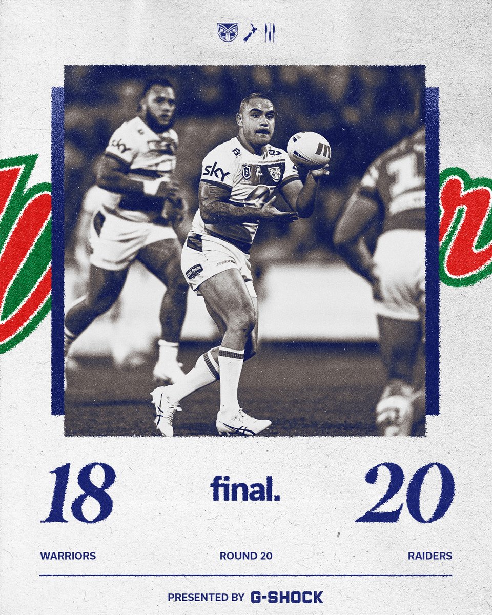 NZWarriors's tweet photo. Full time in Canberra

@gshocknz || full time. https://t.co/YQ8ngm26ZV