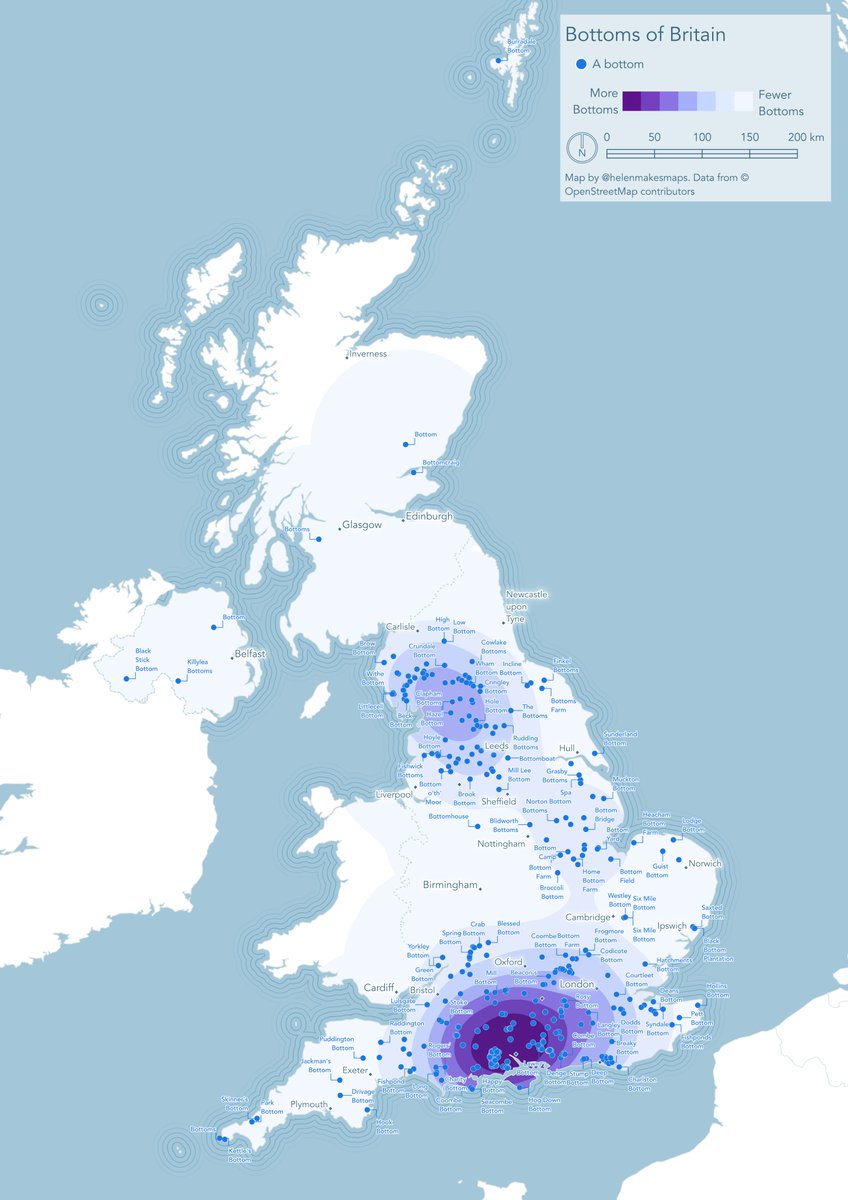 helenmakesmaps's tweet photo. FINE I'll make a map of the 376 UK places containing the word "Bottom."

My personal favourite? "Cringley Bottom" 

If your "Bottom" isn't on this map, please consider contributing to @openstreetmap 🗺️ https://t.co/rYWwdetFkF