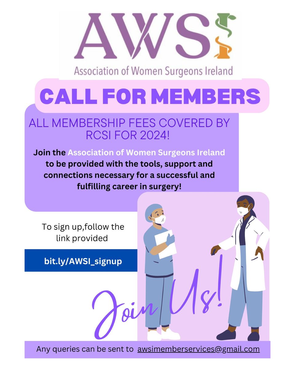 AWSIreland's tweet photo. Calling for all women surgeons in Ireland! Is there anything better than being a surgeon, empowering each other and having fun while doing it? We think not. We can’t wait to share with you our upcoming events for the year. Sign up now 🙌🏼 ✨👩🏻⚕️🔪
#surgeon #awsi https://t.co/Go94QNQ36r