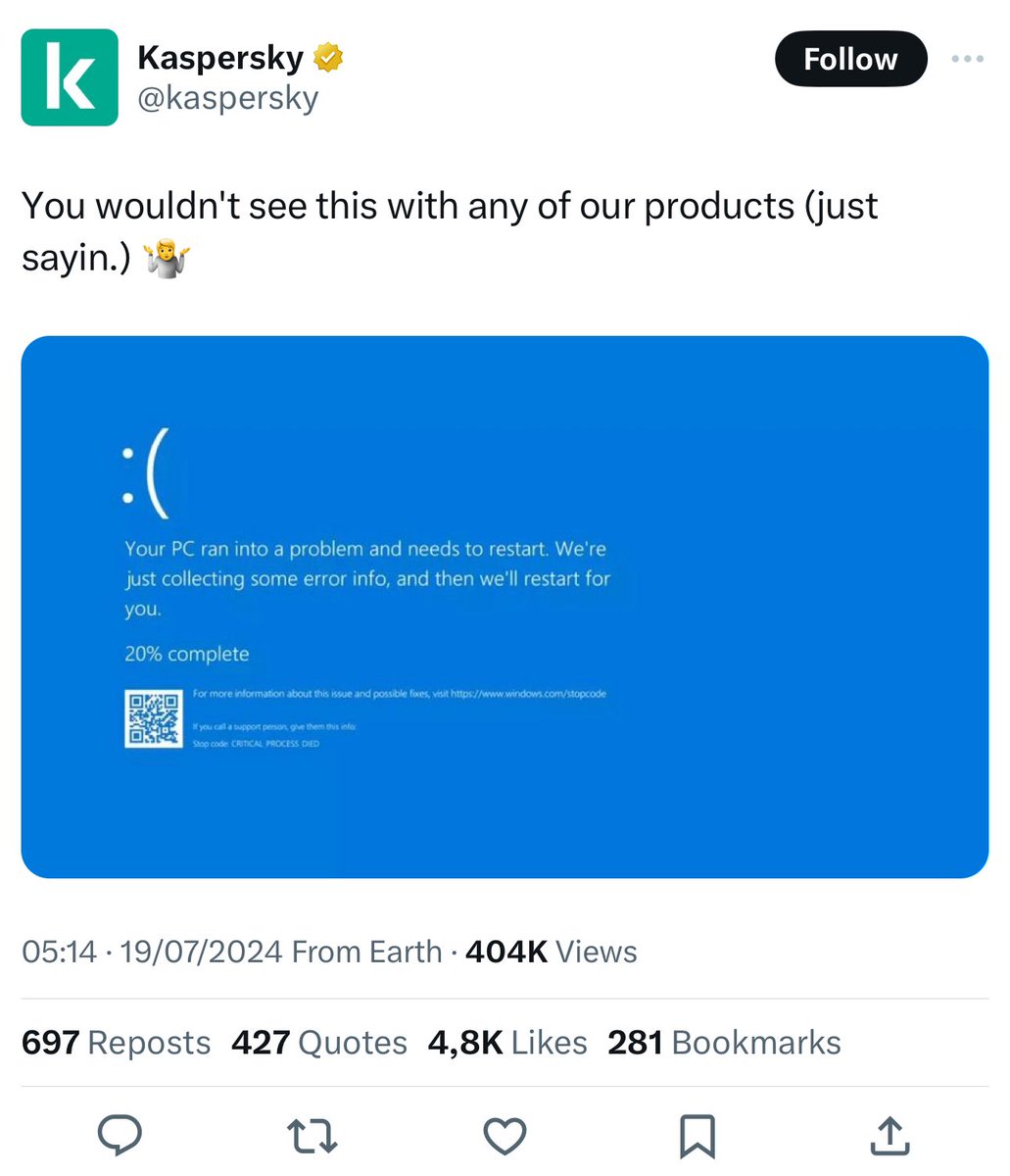 xme's tweet photo. While IT teams struggle to recover from the #Crowdstrike outages… Marketing teams are already doing their job! 🙈 https://t.co/s1DqGkPI47