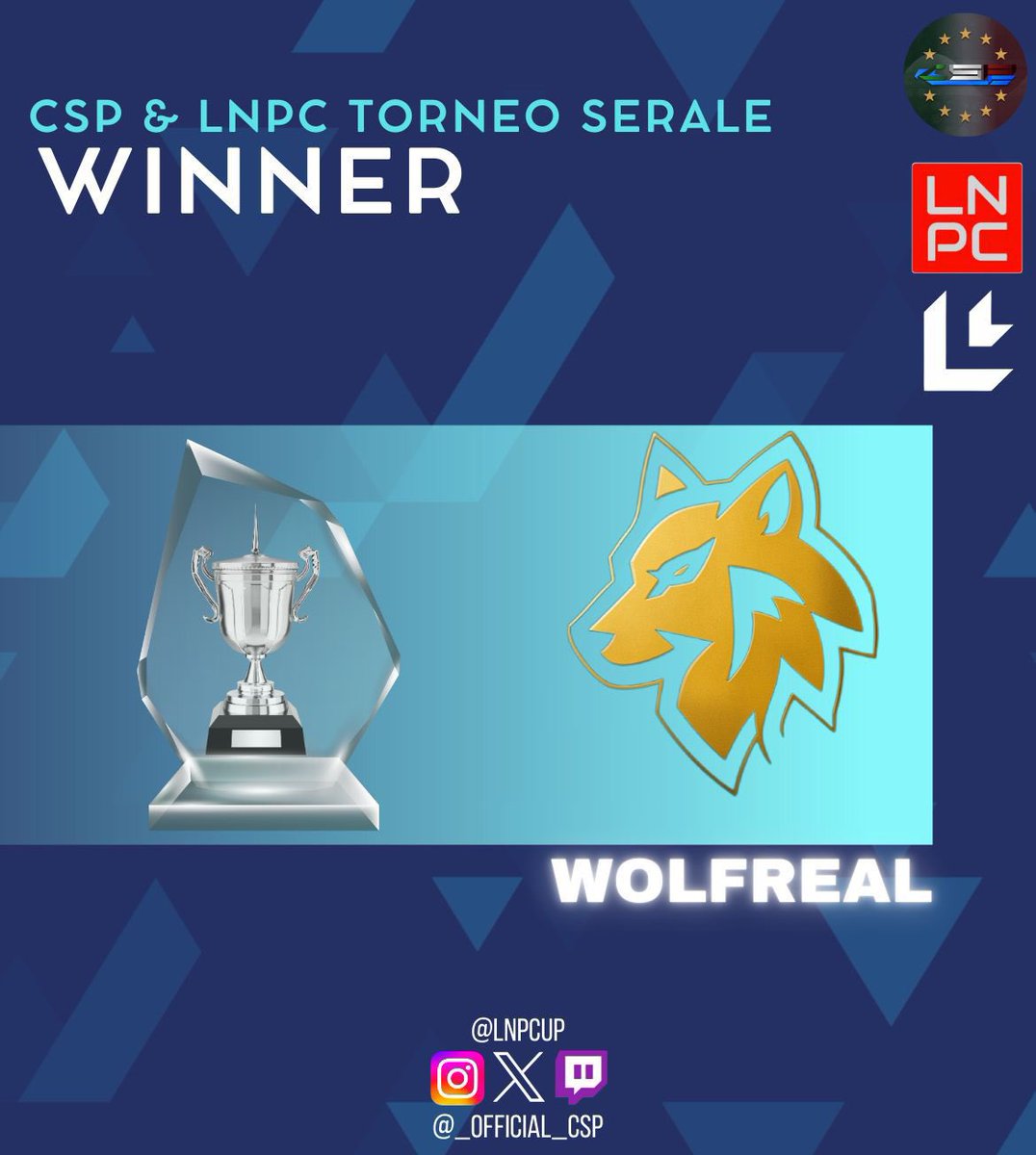 _Official_CSP's tweet photo. Complimenti ai @WolfrealEsports per aver vinto il torneo di ieri a 48 TEAM in collaborazione con LNPC CUP

@kekxlyy_proclub
@MessinAlessio98
@col7fbi
@PORCITORE88
@D3nnys_gatto10
@samuele1024
@AleVxgna_
@xAntoniooo
@xMaVerik7x
@Peppe95Thewall https://t.co/Rub6Rxv0cJ