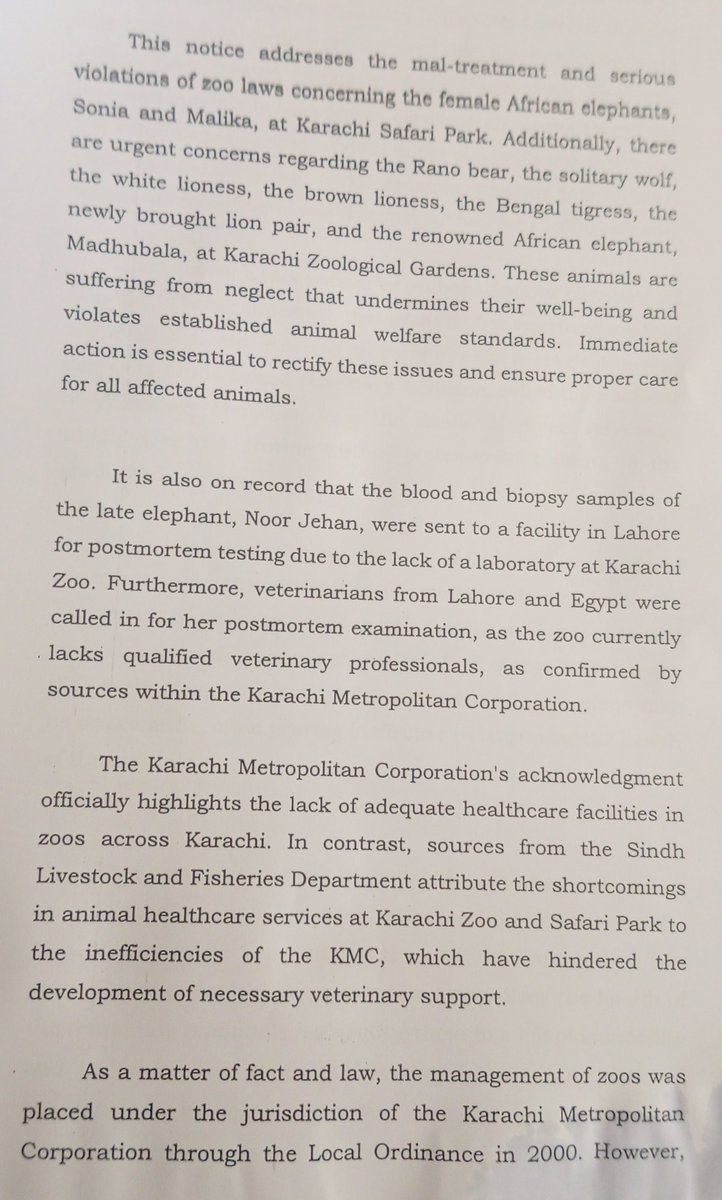BabarMirzaAdv's tweet photo. Legal Notice♦️♦️ to  authorities to rescue female elephant 'Sonia' &amp; other wild animals in Karachi zoo &amp; Safari Park zoo♦️♦️ https://t.co/yTdeMDDjyo