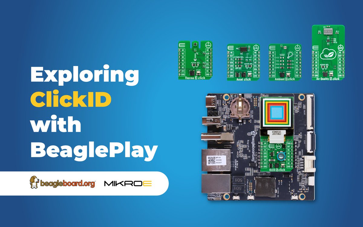 mikroel's tweet photo. Did you know that our ClickID feature automatically identifies and configures Click boardsโข, saving you tons of setup time? ๐กTake a closer look at a ClickID use case in the following post:
#BeaglePlay #ClickID #mikroBUS @beagleboardorg
https://t.co/sgo8tbMkKH https://t.co/2mpCcrdAPo