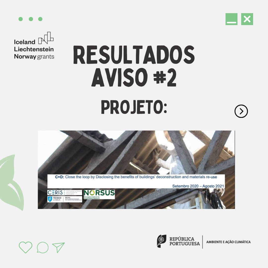 EEAGrantsPT's tweet photo. O projeto C+D teve como objetivo desenvolver uma plataforma online para calcular os benefícios associados ao processo de desconstrução e reutilização no setor da construção civil.

👉 Saiba mais sobre os resultados: https://t.co/uWuiz4dLC0

#programaambiente #ambiente #eeagrants https://t.co/cajpFLbYXU