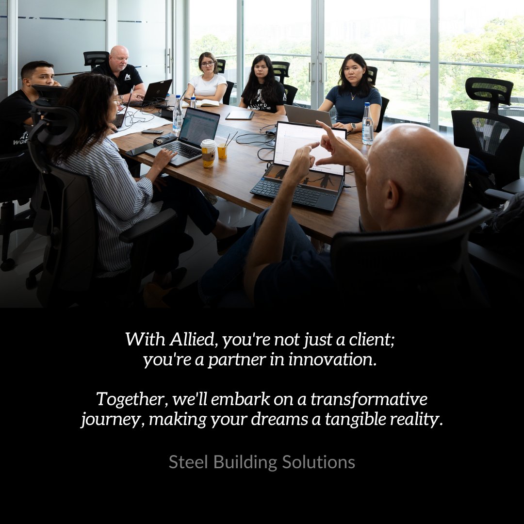 At Allied, you're not just a client; you're a partner in innovation. Together, let's embark on a transformative journey, making your dreams a tangible reality. Join us in shaping the future! 

#InnovationPartnership #TransformativeJourney #Steelbuildings #metalbuildingsystems