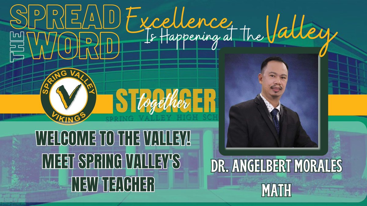 SV_Vikings's tweet photo. 'SVHS is thrilled to introduce Dr. Angelbert Morales as the newest member of the Viking Family! π π ππ #FreshFace #VikingCommunity #SVHS #WarmWelcome #Learning #TeachingLife' https://t.co/IRyTtau3lw