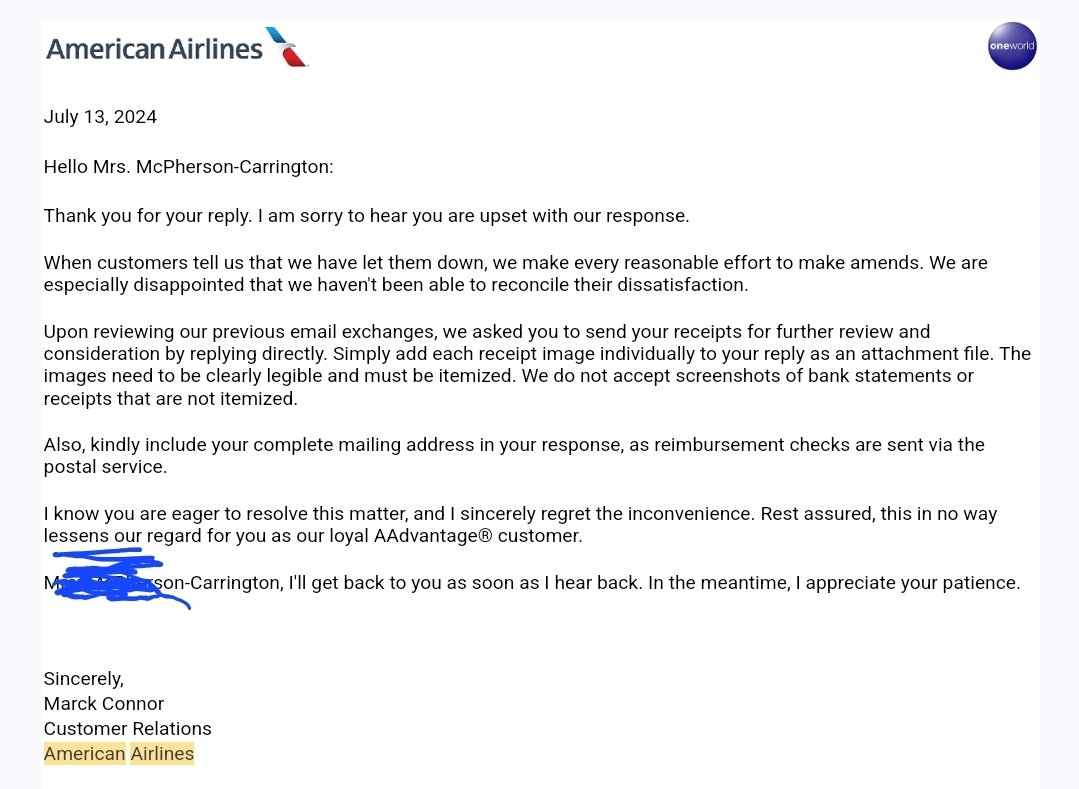 ReadWithCarylee's tweet photo. Well @AmericanAir seemed like they were trying to help. They told me to submit receipts, but I can't submit screenshots or information from my credit card statement. It's 2024, how else do you get payment information from Lyft/Uber or other merchants. #dontflyaa #passengerrights https://t.co/bkjoHsUfS9