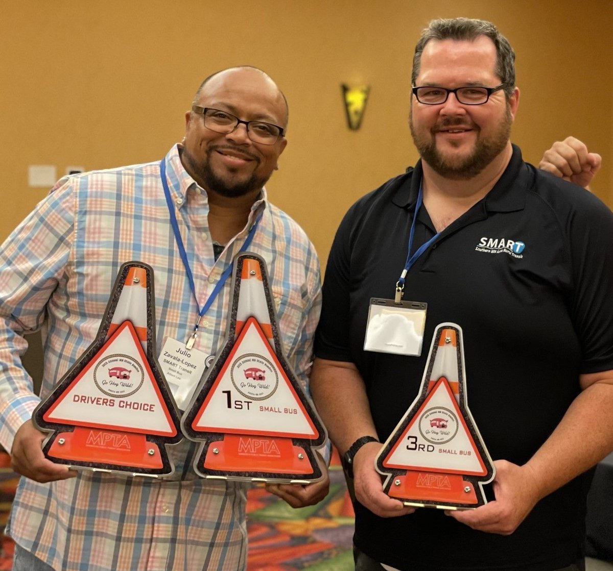 SMARTTransitMN's tweet image. In the summer of 2022, #SMART hosted the #MPTA State Bus Rodeo in Austin.

In the Small Bus competition, SMART had two drivers place in the top three – Owatonna Lead Driver Julio took 1st, and Austin Lead Driver Kevin took 3rd. Julio also won Bus Driver of the Year Award.