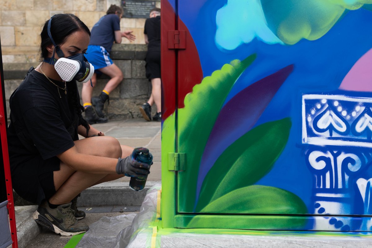 YorkArchivesUK's tweet photo. Archives 🤝 Graffiti art 

📍 Stonebow, York

Have you seen the new bit of colour in York this week?  The 'Outside the Box' public art project funded by @UkNatArchives showcases our Knowles stained glass collection in a unique new way in these mini murals by artist HazardOne

1/3 https://t.co/whmCHqFjTT