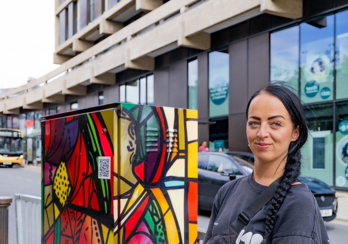 YorkArchivesUK's tweet photo. Archives 🤝 Graffiti art 

📍 Stonebow, York

Have you seen the new bit of colour in York this week?  The 'Outside the Box' public art project funded by @UkNatArchives showcases our Knowles stained glass collection in a unique new way in these mini murals by artist HazardOne

1/3 https://t.co/whmCHqFjTT