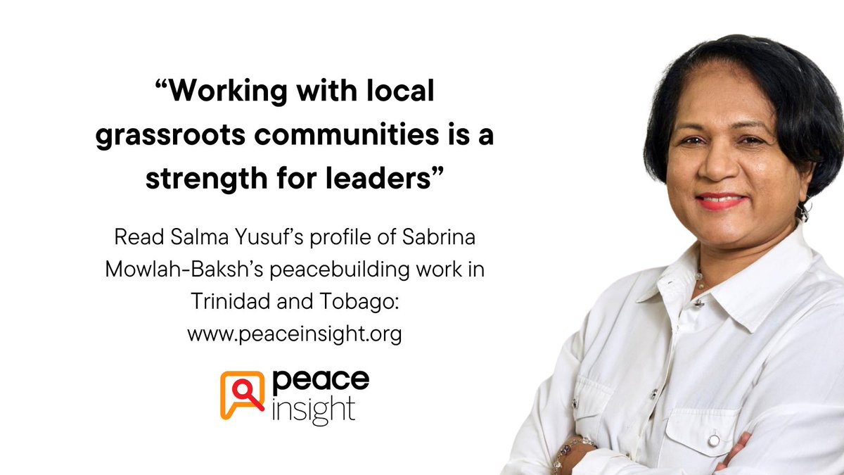 Peacebuilder Sabrina Mowlah-Baksh works to address gender-based and gun violence while fostering women’s participation in leadership roles.

Discover her multi-pronged approach, which “has lasting impact on the overall wellbeing of the community.” 
peaceinsight.org/en/articles/sa…