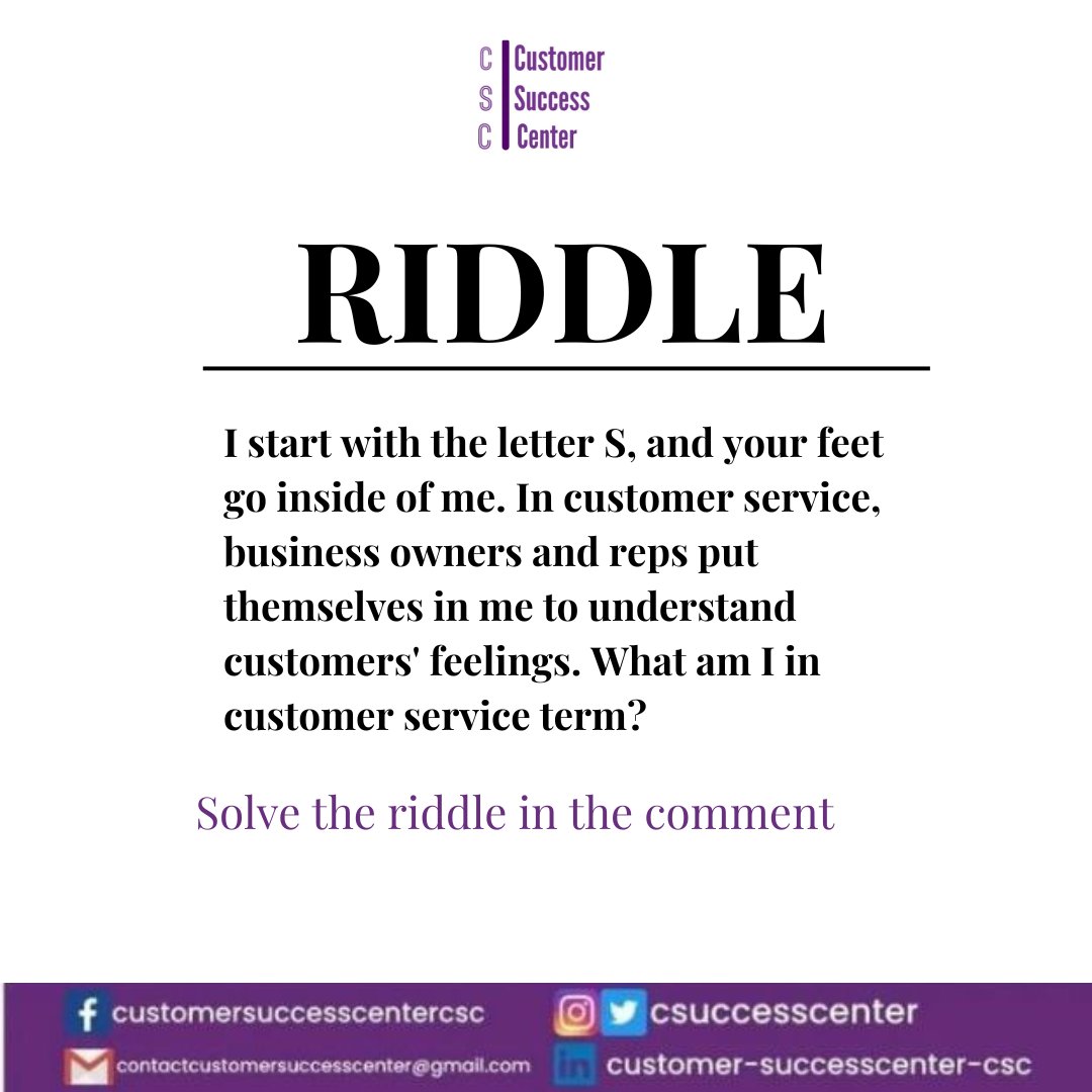 CsuccessCenter's tweet photo. Let's enjoy this Friday with this riddle

What am I?

Let's see the person with the best answer win free customer support service for a month.

  #customerserviceteam #businessgoalssettings #businessowners #loveandempathy #customersuccessstory #customerfirst #customerisourpiority https://t.co/s4NwCKogdM