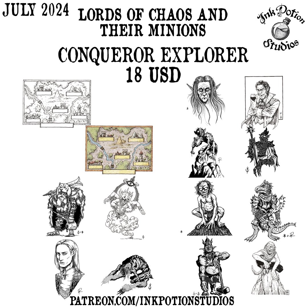 Emerging from tombs or ancient runes, The Lords of Chaos and their minions arrive!

And this month we have experimented with something different - one artist sketches  a character, and the other inks it up! 

We hope you all enjoy! 😎

#patreon #rpg #rpgart #dnd #fantasy #osr