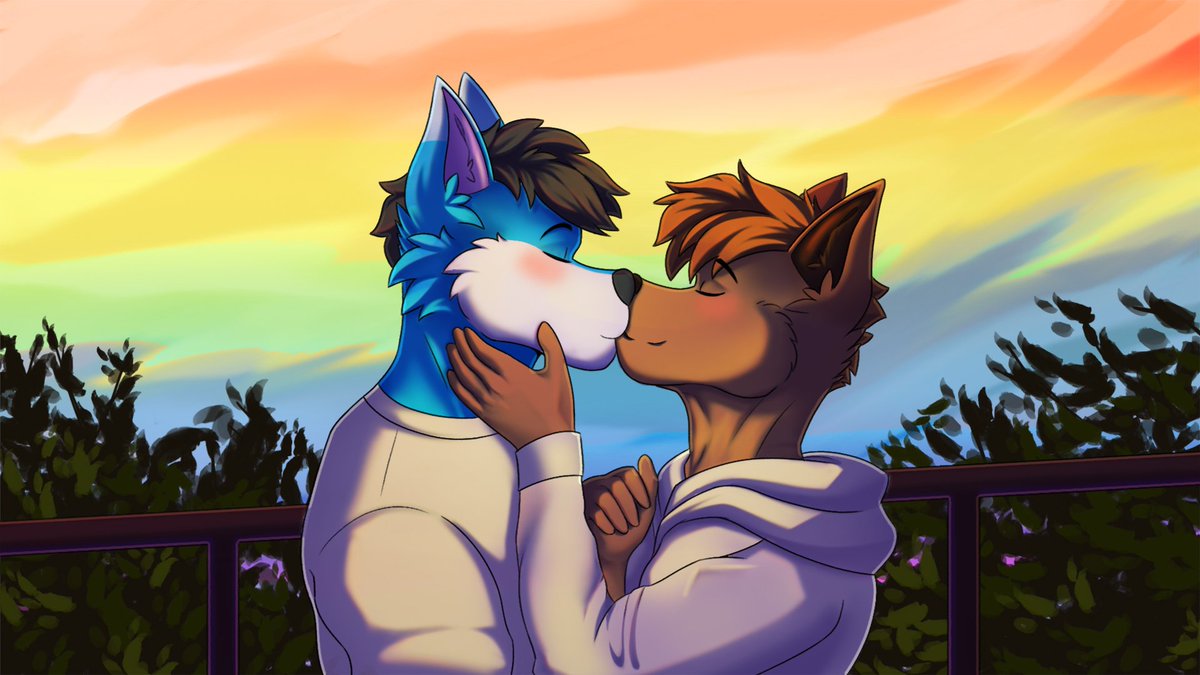 RayzBrownHusky's tweet photo. The first kiss, the first true love~
I love you  hun~ @ContrailWolFox 🤎💙

#furryart #furry https://t.co/DBSIRpckIy