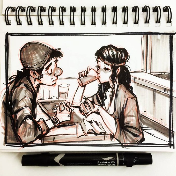 こちらは、唯さんがサンフランシスコに住んでいた時に描いたもの。  

「ふたり人物が並んでいるだけでほとんど同じ構図なんですがどこか別の空気を感じるかと思います。みんな違う人で違う人生があるから～。人にストーリーあり。」  

「どうストーリーを伝えるか」が発揮できる勉強法です。 