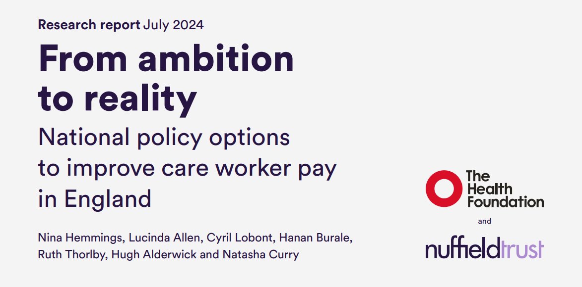 The Work Foundation (@workfoundation) on Twitter photo 🏆Our #Researchoftheweek goes to <a href="/HealthFdn/">The Health Foundation</a> and <a href="/NuffieldTrust/">Nuffield Trust</a> for their report on national policy options to improve care worker pay in England.🧵⬇️
<a href="/HealthFdn/">The Health Foundation</a> polling finds 77% of the public believe care workers are paid too little. (1/6)
🔗health.org.uk/publications/n… 🏆Our #Researchoftheweek goes to <a href="/HealthFdn/">The Health Foundation</a> and <a href="/NuffieldTrust/">Nuffield Trust</a> for their report on national policy options to improve care worker pay in England.🧵⬇️
<a href="/HealthFdn/">The Health Foundation</a> polling finds 77% of the public believe care workers are paid too little. (1/6)
🔗health.org.uk/publications/n…