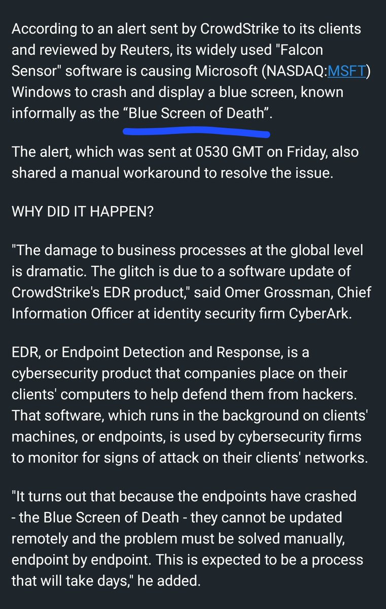 bc1984adam's tweet image. Colossal Oopsie @ Crowdstrike
(#FalconSensor update to blame)
#BSOD