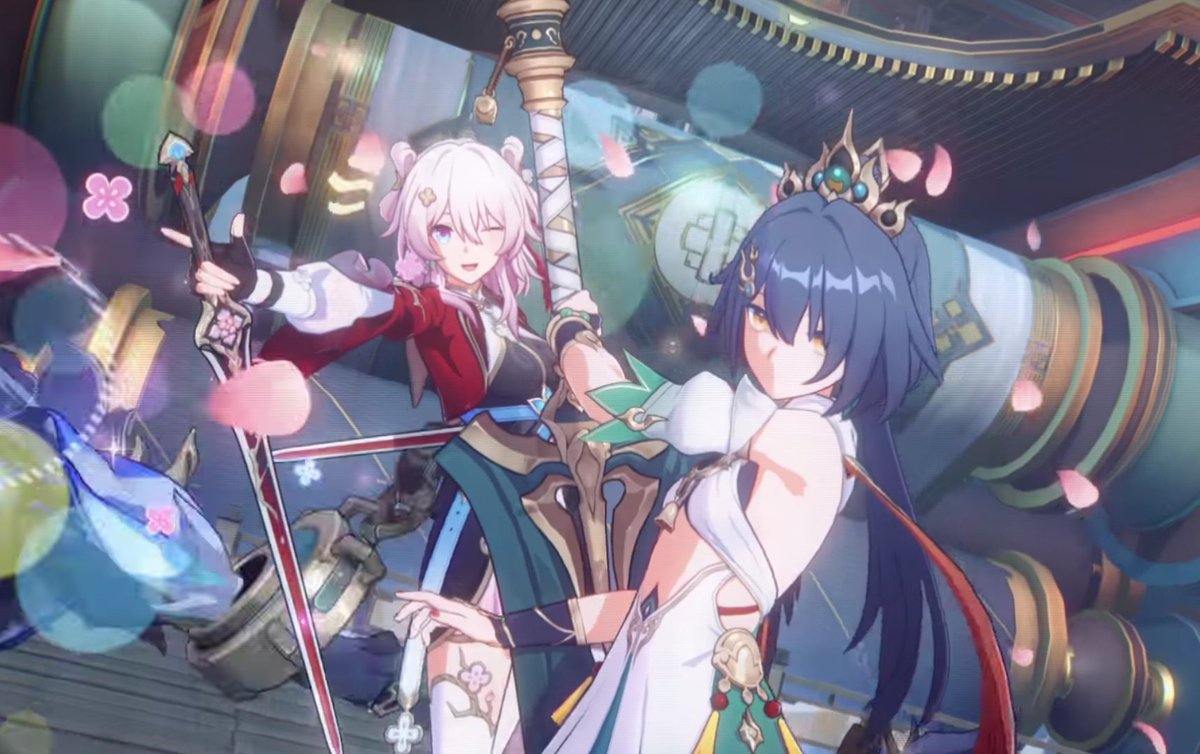 hsrmarch7th's tweet photo. The difference between March and Dan Heng-Caelus appearance in the trailer is so funny 😭😭 https://t.co/jJlBRjdnKN