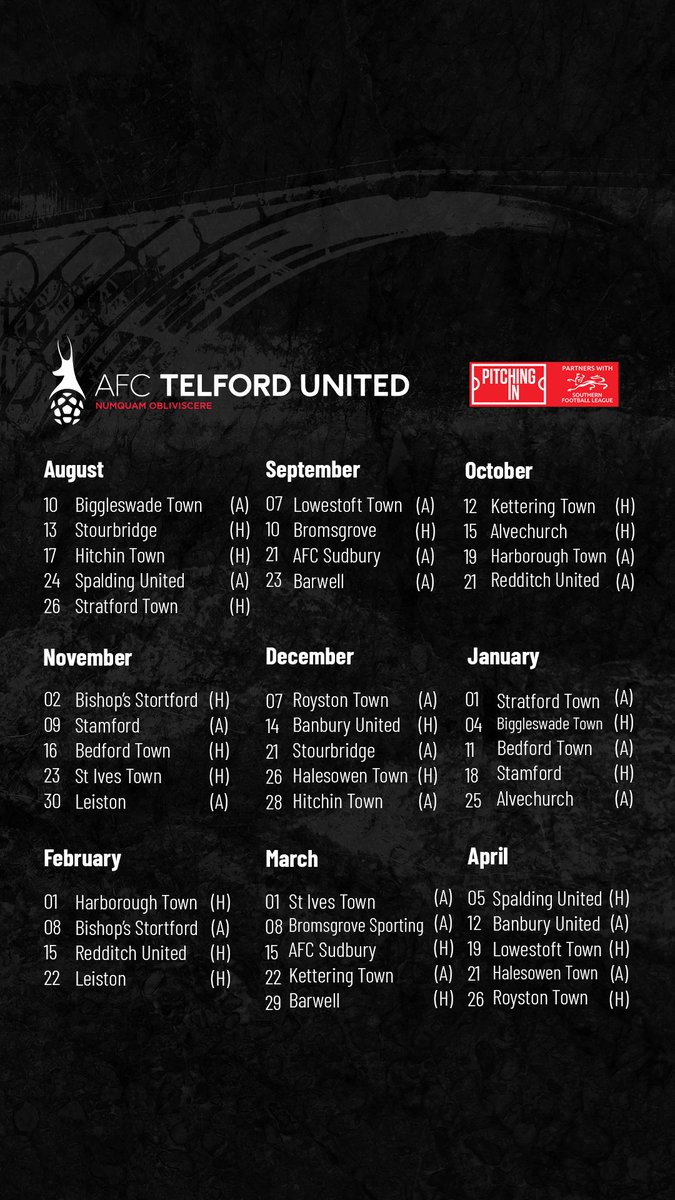 telfordutd's tweet image. Fancy a new phone wallpaper? 📲

Here is our fixture list for the 24/25 Season!

#WeAreTelford