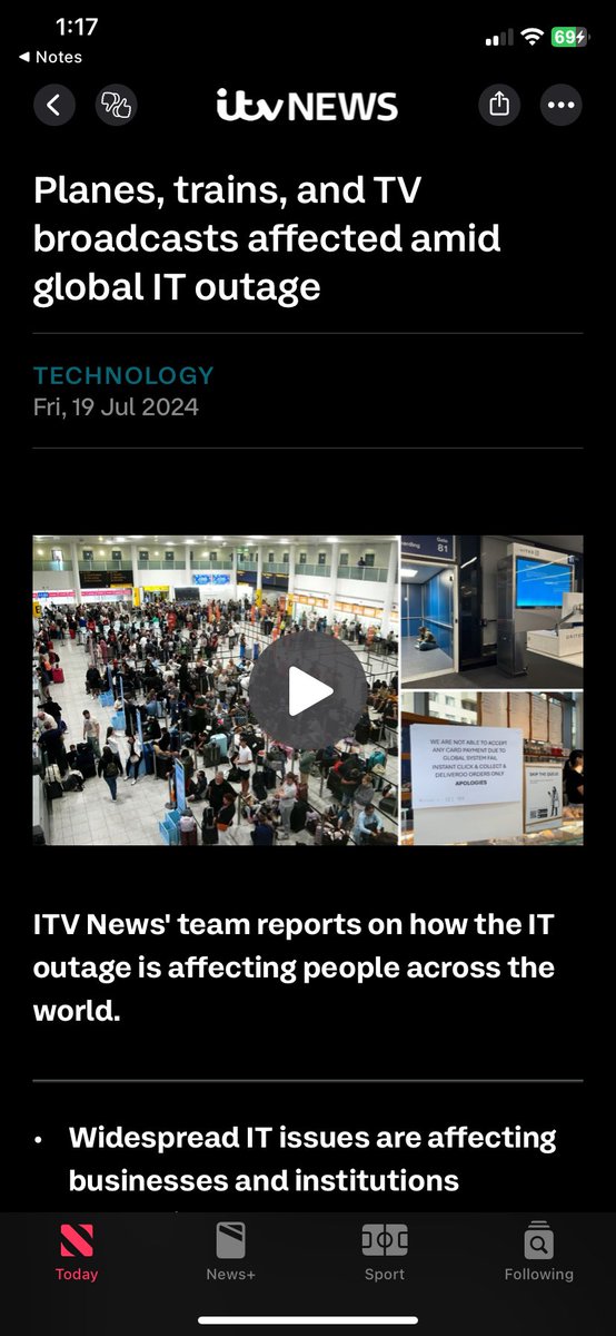 teexgames's tweet photo. Holy shiiiit not a good day for technology at allll. Damn, really goes to show how much we depend on it &amp; how apparently “one content update” can mess with everything. Feel bad for everyone affected, esp people travelling &amp; NHS patients 

 #GlobalCyberFailure https://t.co/UPoLwTrnbj