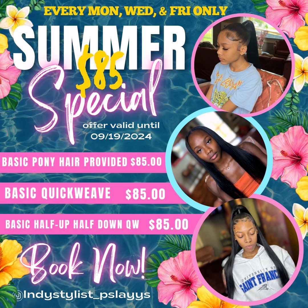 Imperfprincesss's tweet photo. 🚨🗣️OFFER IS ONLY VALID FOR APPOINTMENTS SCHEDULED FOR MON, WED, &amp; FRIDAY OF EVERY WEEK UNTIL 09/19/2024 🚨🗣️
Instagram: @indystylist_pslayys 
Facebook: Princess Davis 🩷 
SHARE 📍SHARE 📍SHARE https://t.co/MnqfGqHDCK
