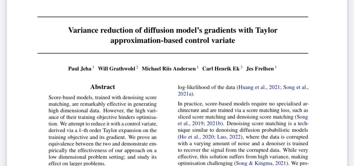 Go chat with the fantastic <a href="/jeha_paul/">Paul Jeha</a> at <a href="/icmlconf/">ICML Conference</a> and hear about our work on reducing variance for diffusion models using control variates!

See the paper at openreview.net/forum?id=YqFIz…