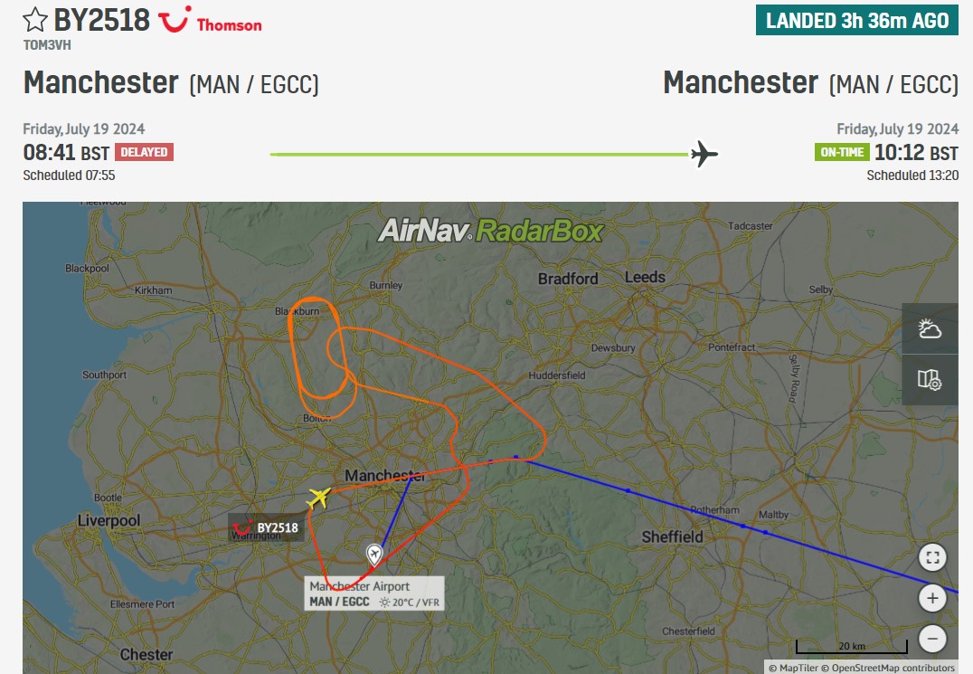AvSourceNews's tweet photo. #INCIDENT | TUI flight BY2518, a 737-800 bound for Corfu (CFU), returned to Manchester this morning after experiencing undercarriage problems after departure.

According to the source @FlightEmergency, the aircraft's RH main gear failed to retract after takeoff from MAN.

Read more at AviationSource!

@RadarBoxCom

https://t.co/8GqsT6Crto

#TUI #Manchester #Corfu #AvGeek