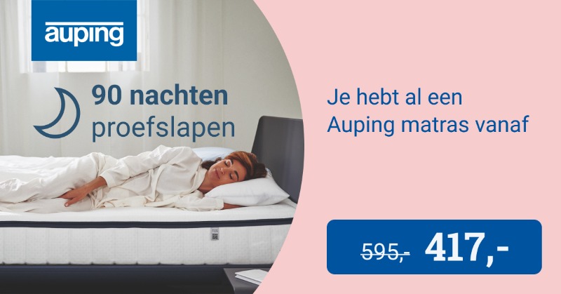 AupingNL's tweet photo. 20% korting op alles van Auping. Je hebt al een Auping matras vanaf 417,-