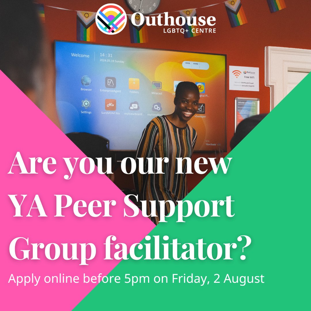 🌈 Are you our new Young Adult Peer Support Group facilitator?

We are starting a new group for LGBTQ+ individuals aged 23-30 &amp; need a facilitator!

Create a supportive environment for young LGBTQ+ people to connect &amp; grow.

Apply by 5pm, Fri, 02 Aug 

🔗  outhouse.ie/ya-peer-support