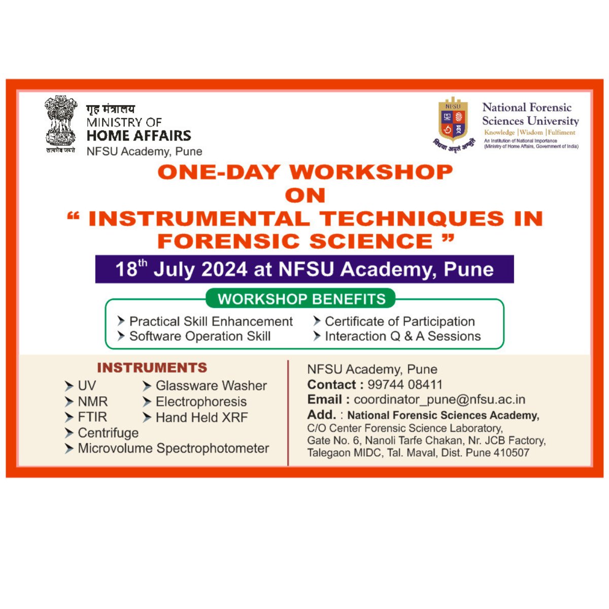 Laipl's tweet image. Labindia conducted a One-Day Workshop on Instrumental Techniques in Forensic Science on 18th July 2024 at NFSU Academy, Pune.

#Labindia #labindiaanalytical #Workshop #Pune #onedayworkshop #Certification #practicalskills #InstrumentalTechniques #Science