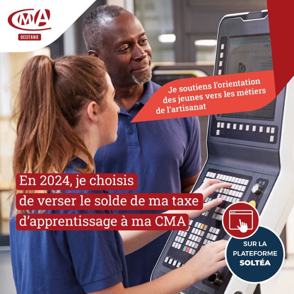 CMA_Gers's tweet photo. 🚀🌟 Les jeunes sont notre avenir dans l'#artisanat! En choisissant de soutenir leur #orientationvers nos métiers avec votre #TaxeApprentissage, vous encouragez leur potentiel et alimentez notre secteur en futurs talents. Ensemble, donnons-leur les clés du succès sur SOLTéA ! https://t.co/iB17dNJTwi