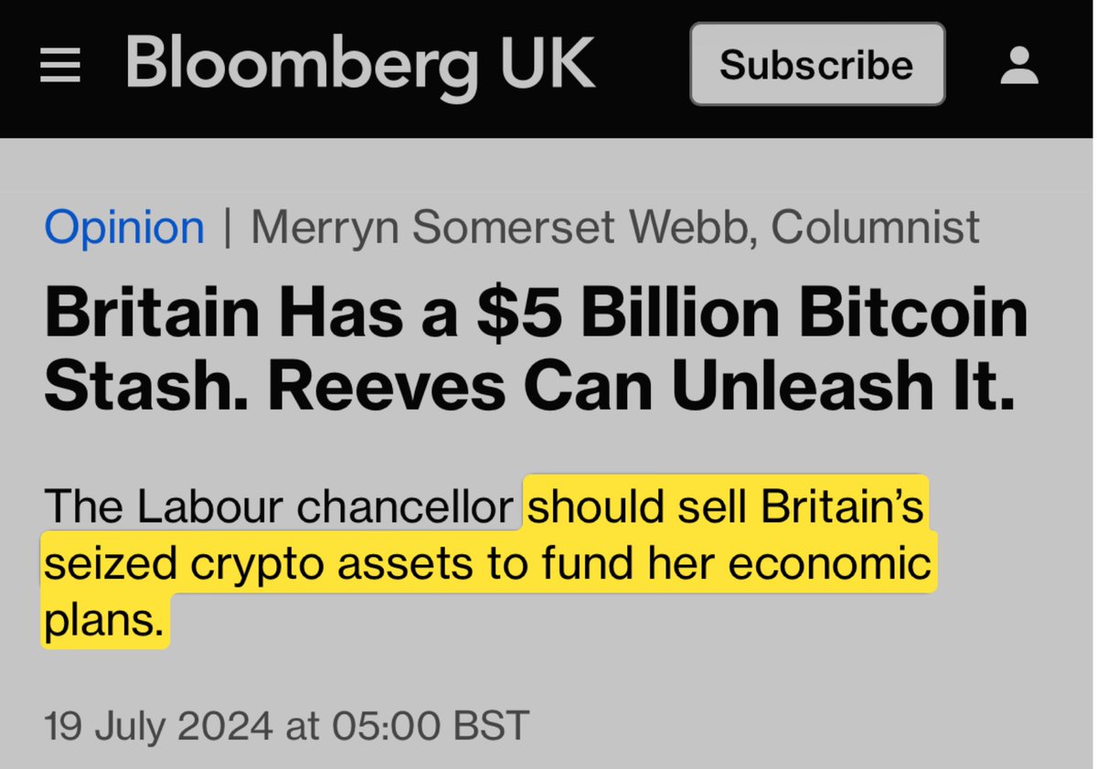 NEW: UK should sell the $5 Billion #Bitcoin it holds, says Bloomberg 🇬🇧  HFSP 🇬🇧