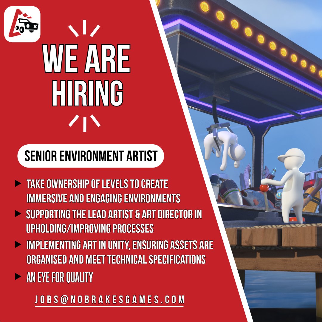 NoBrakesGames's tweet photo. 🌟 We're hiring! 🌟

We're looking for a Senior Environment Artist to join the No Brakes Games team working on Human Fall Flat 2 🙌

Find out more here: https://t.co/uk3sjKGacP https://t.co/RHMqqooXko
