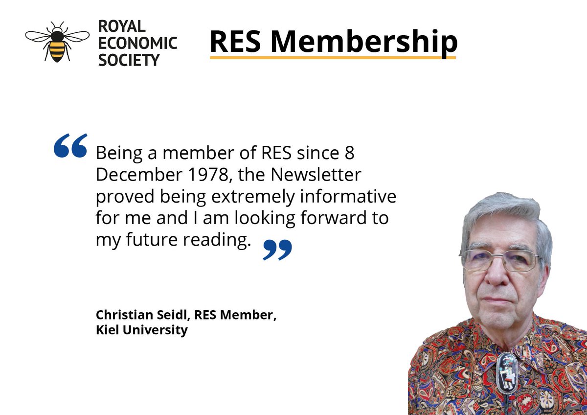 RoyalEconSoc's tweet photo. The #RESmembers are vital to the #RESStrategy and our future, which is why we try to give quality benefits that will aid our members. Read what our member Christian Seidl has to say about the #RESNewsletter!

Become a member👉https://t.co/J084wBwlqL

#RESMembership #EconTwitter https://t.co/YbWgbiS51B