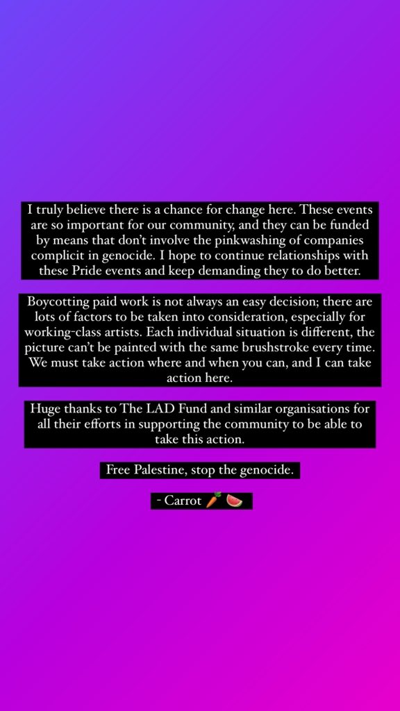The Enby Show are boycotting Brighton Pride and Manchester Pride this year due to certain sponsors being complicit in the occupation of and genocide in Palestine.

Read more ⬇️
