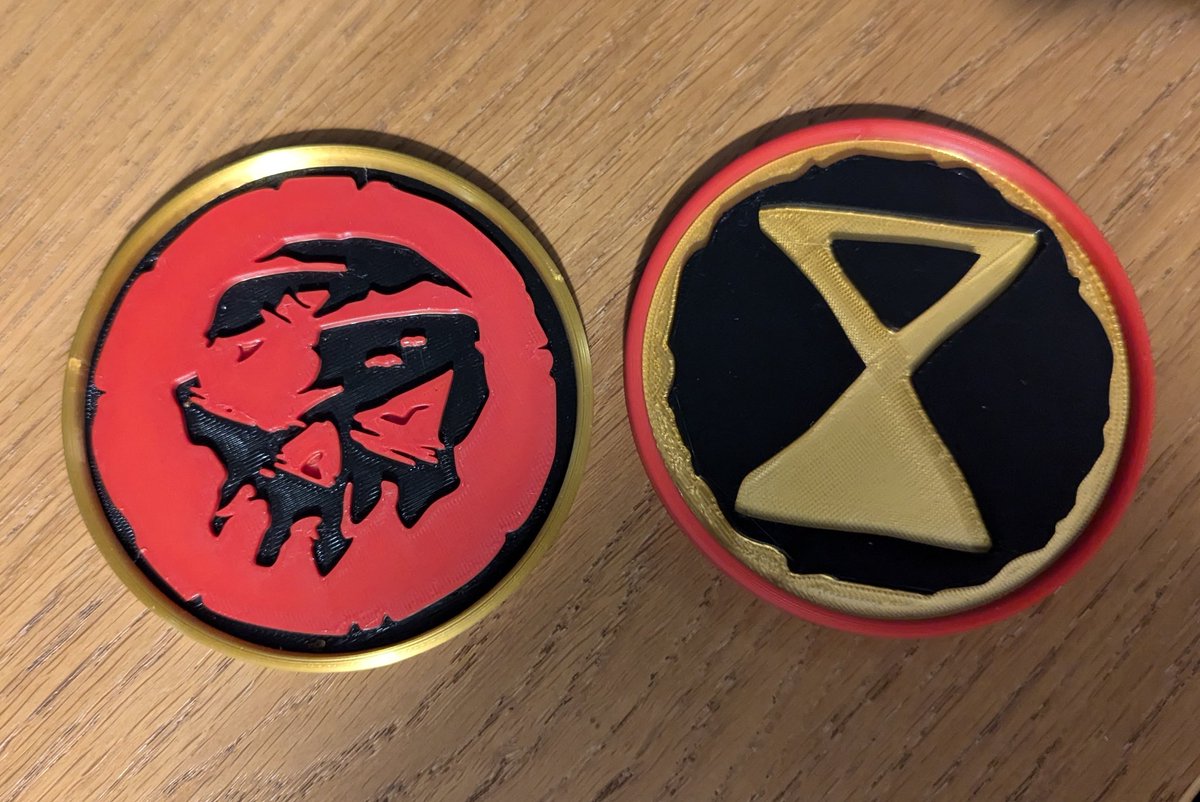 SpinalCrush's tweet photo. As promised here's a little giveaway for passing 700 followers. Prize is a pair of 3D printed SoT coasters, winner can choose 2x SoT Skull/Reaper or 1 of each, open worldwide, all you have to do is be following, like, retweet &amp; comment which you'd like. Winner drawn Monday 🏴‍☠️💀🖤 https://t.co/RBpQLe4VsV